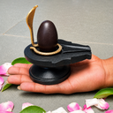 2 Inch Swayambhu Narmadeshwar Shivling with 4 Inch Black Damru Jaladhari & Golden Naag