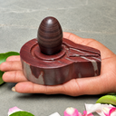 2 Inch Natural Janeudhari Narmadeshwar Shivling with 4 Inch Red & White Plate Jaladhari