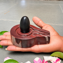 2 Inch Natural Mahakal Narmadeshwar Shivling with 4 Inch Red & White Plate Jaladhari