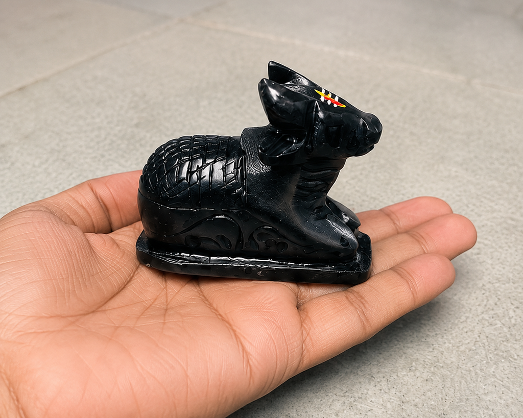 3 Inch Black Nandi for Shivling | Sacred Nandi Maharaj Idol for Home Temple & Shiva Worship