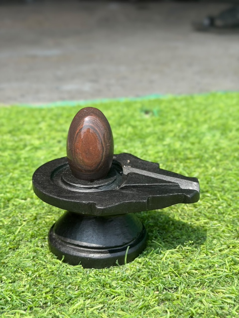 2 Inch Natural Narmadeshwar Shivling with 4 Inch Damru Jaladhari | Original Narmada Stone Shivling