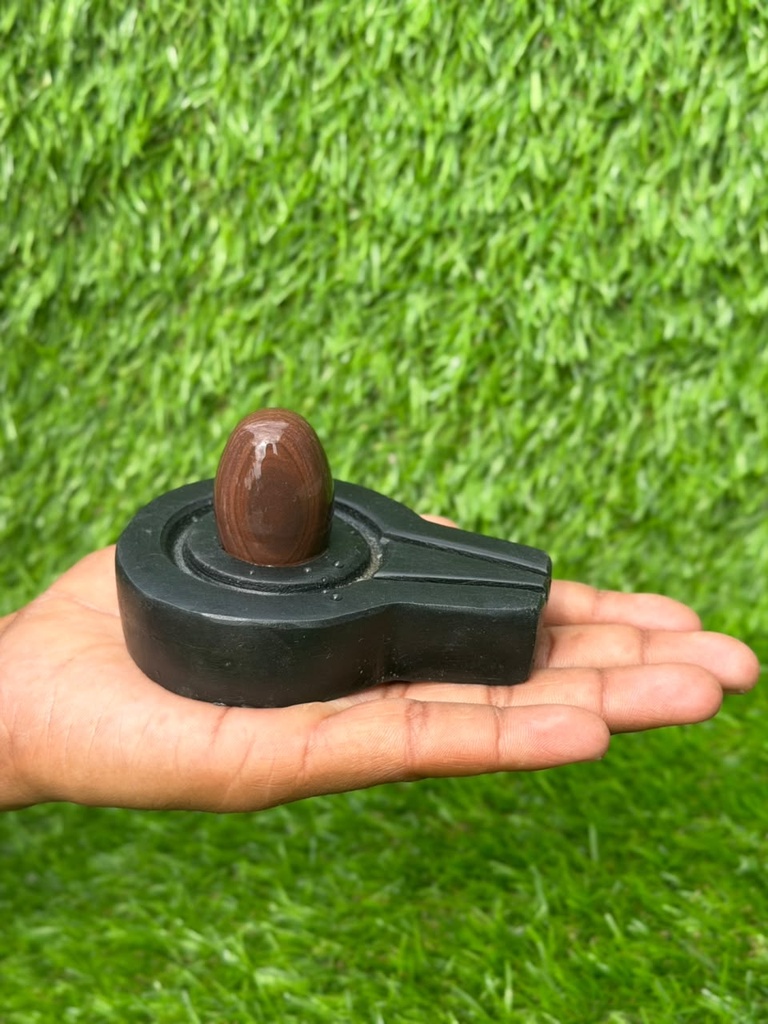1.5 Inch Natural Narmadeshwar Shivling with 3 Inch Plate Jaladhari | Original Narmada Stone Shivling for Home Puja