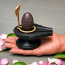 2 Inch Natural Janeudhari Narmadeshwar Shivling with 4 Inch Black Damru Jaladhari & Golden Naag